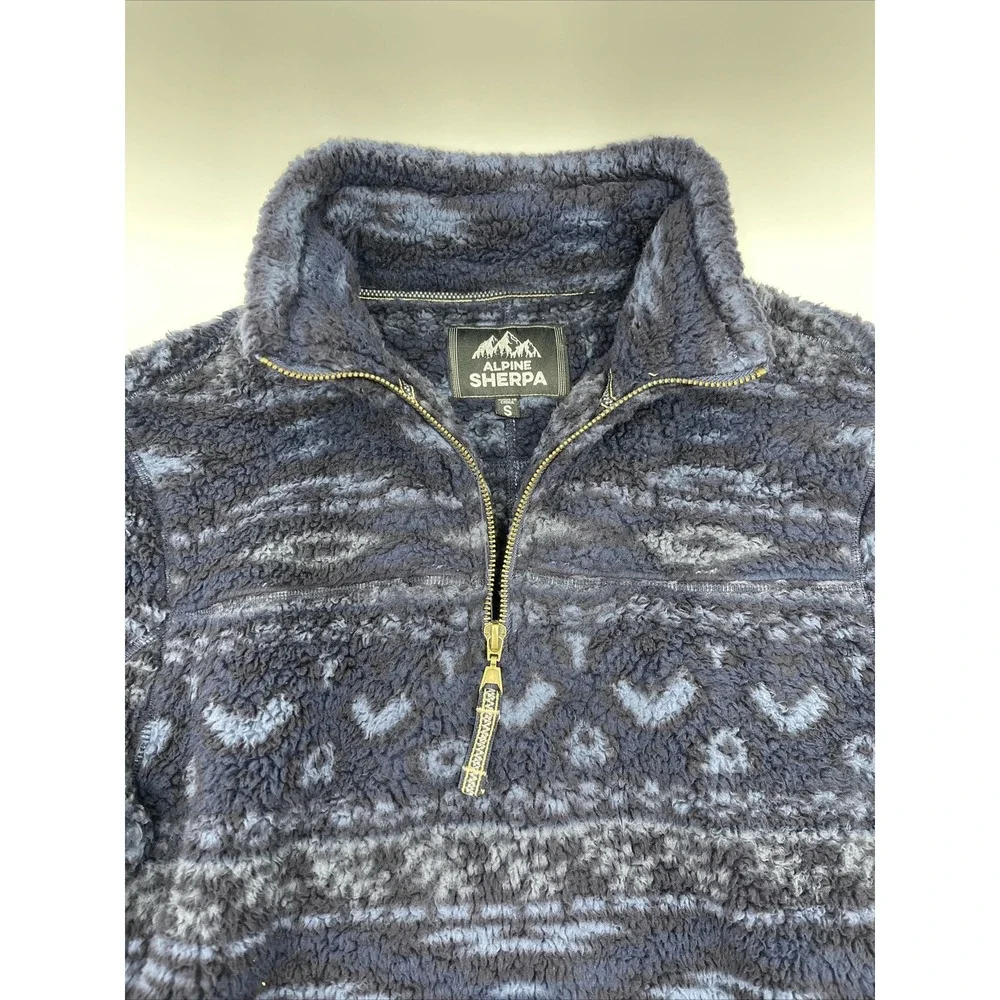 Alpine Sherpa Men's Blue Aztec Print Fuzzy Jacket‎ Size Small #C436